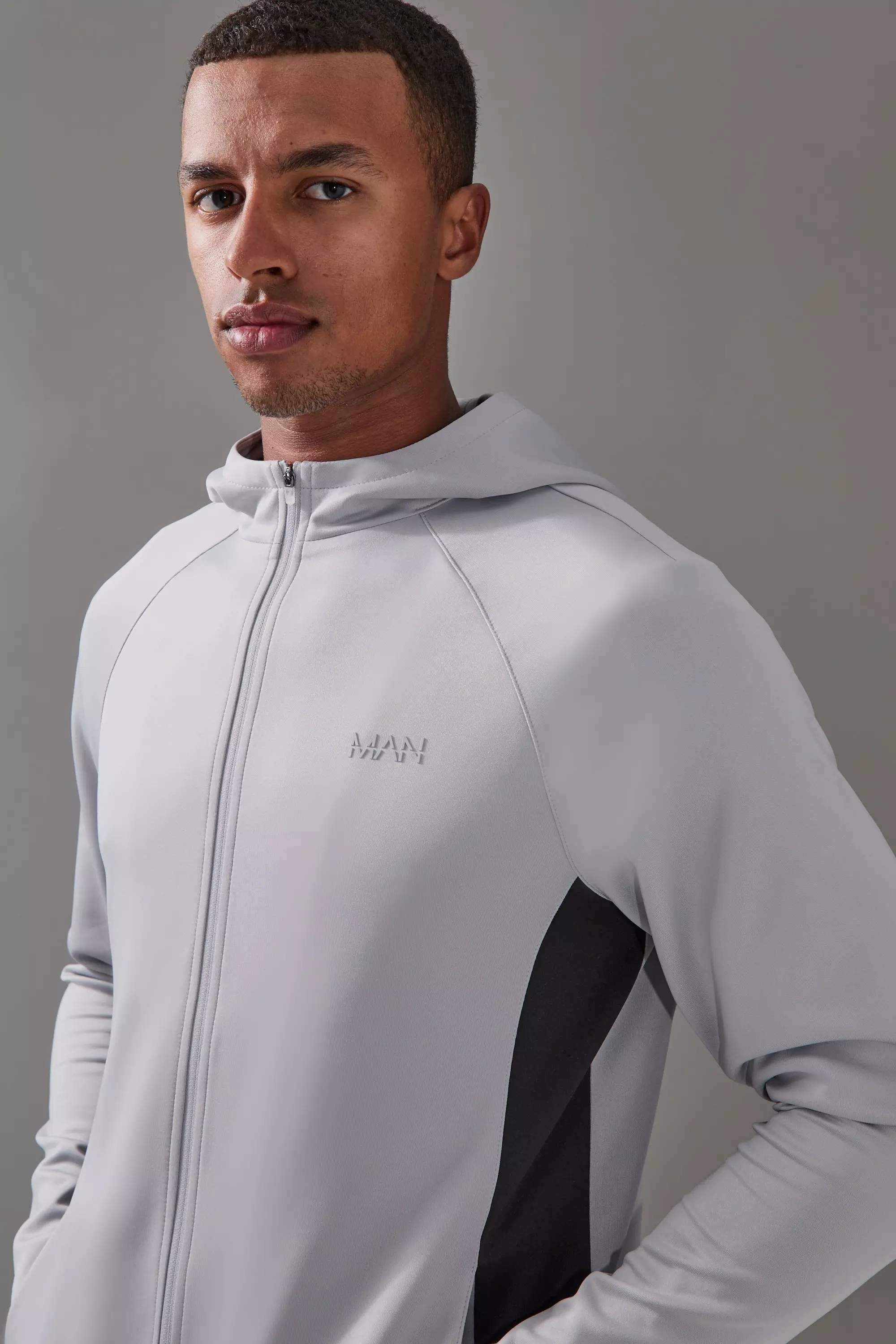 Man Active Pro Zip Thru Hooded Track Top Tracksuit boohooMAN AU